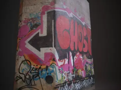 Column concrete block with graffiti Low-poly 3D model
