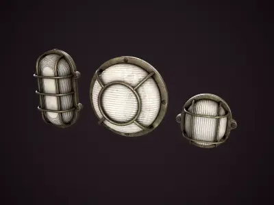 Industrial Wall Lamps Pack Low-poly 3D model