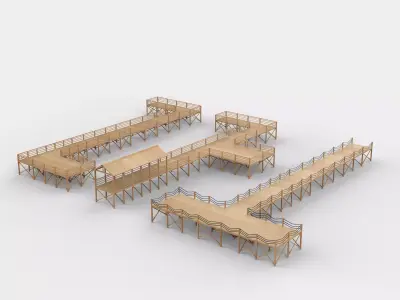 wooden pier set  3D model