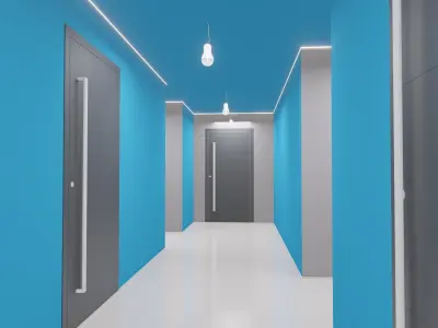 Hallway office with walls and door 3D model
