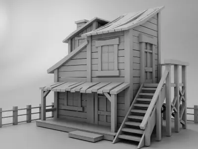 Low Poly Wild West House Low-poly 3D model