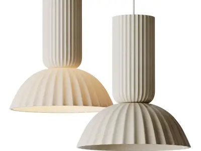 Jeanne Fluted White Porcelain Dome Pendant Light 3D model