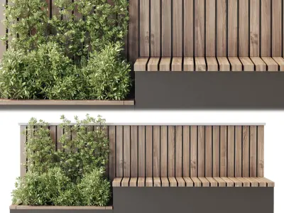 Urban Environment Urban Furniture Green Benches Set Plants Tree 3D model