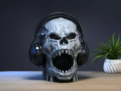Robot Skull Headphone Stand  Cyborg Headset Stand 3D print model