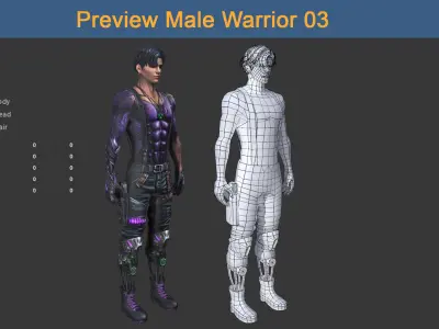 Character Male Warriors 03 - Ready for game Low-poly 3D model