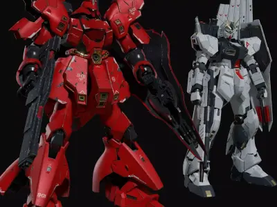 Nu gundam and Sazabi collection Blender version 3D Model Pack