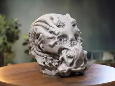 Robot Skull Headphone Stand Cyborg Headset Stand 3D print model shop