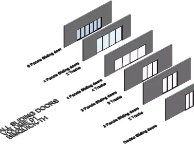 Glass Sliding door set Parametric Revit family Volume01 3D model