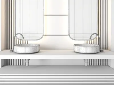 bathroom furniture - wood and stone wall  3D model