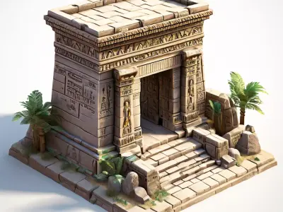Stylized Egyptian Temple Gate 3D Model Low-poly 3D model