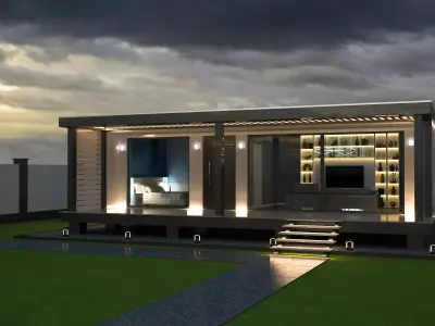 House container on grassy area 3D model
