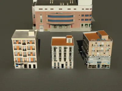 Building Collection 13-16 Low-poly 3D model