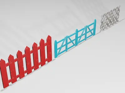 Wooden - painted fences Low-poly 3D model