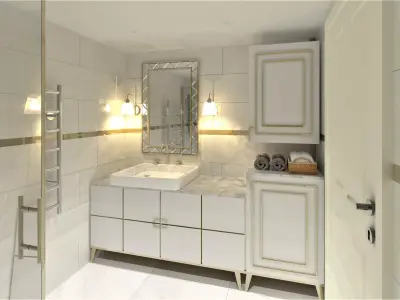 Bathroom modern with cabinets and marble counter tops Low-poly 3D model