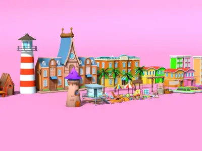 Hyper Casual Game Beach Environment Assets Low-poly 3D model