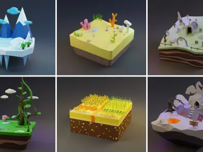 MEGA PACK Low Poly Worlds Islands Exteriors Low-poly 3D model