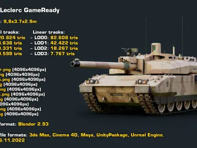  Rigged Tank AMX56 Leclerc GameReady LODs 