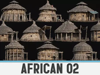 AFRICAN 02 with INTERIORS 4K TEXTURES Low-poly 3D model