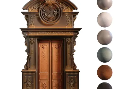 Ornate Wood Door set 924 Low-poly 3D model