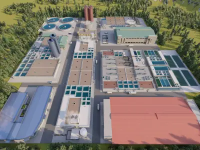 Water treatment plant-Water and Sewage Treatment Plants  3D model