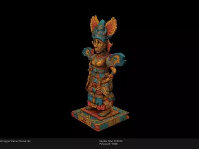 Low Poly Stylized Turkish Uygur Warrior Statue Low-poly 3D model