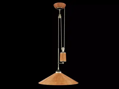 Rattan and brass potence ceiling lamp 3D model