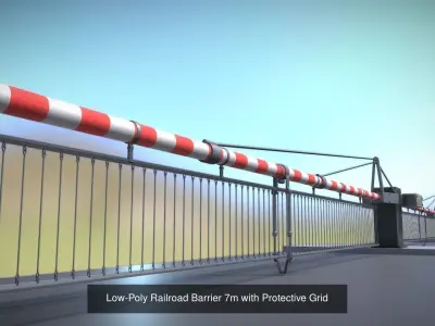Railroad Barrier 7m with Protective Grid Low and High-Poly 3D Model Pack
