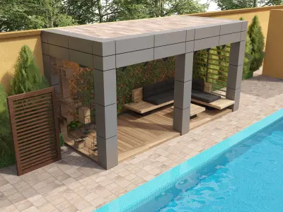 Pergola with Climbing Vines and pool  Low-poly 3D model