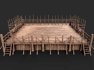 Medieval Wooden Fight Arena Ring Low-poly 3D model