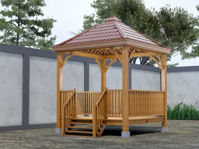 Wooden Gazebo with complete Contruction  3D model