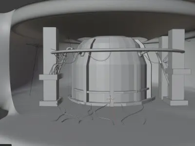 Scifi space dome with tree cyberpunk laboratory 3D model