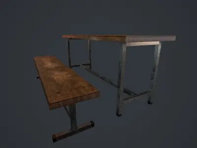 Old bench and table pbr Low-poly 3D model