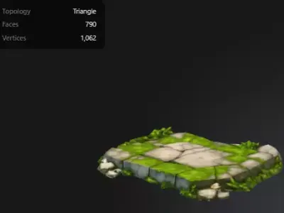 Mossy and Broken Stone Walls with Floor Tile Low-poly 3D model