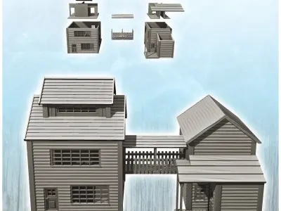 Double mining buildings with footbridge 16 - Cowboy USA America  3D print model