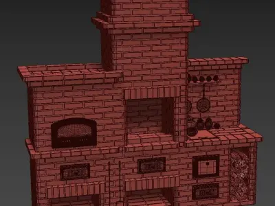 Red Brick Barbecue Oven 3D model