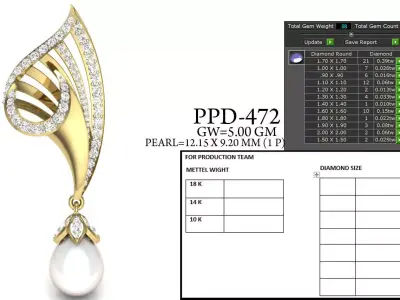 Pendants Collection pearl and diamond pendant gold 3D print model
