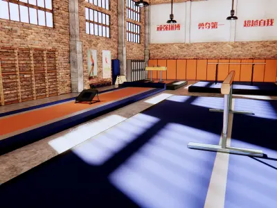 gymnasium gymnastics room with orange and flooring 3D model