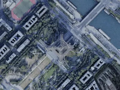 Eiffel Tower with sorrounding area Low-poly 3D model