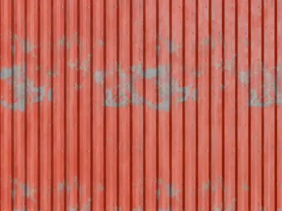Worn Red Painted Corrugated Steel Siding PBR Seamless Texture