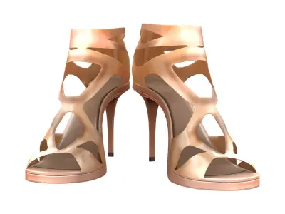 Golden Cross Straps Sandal Heels Low-poly 3D model