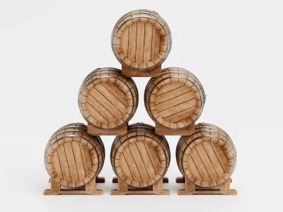 Wine Barrels Pile V1 - Oak Casks on Stands Stack 3D model