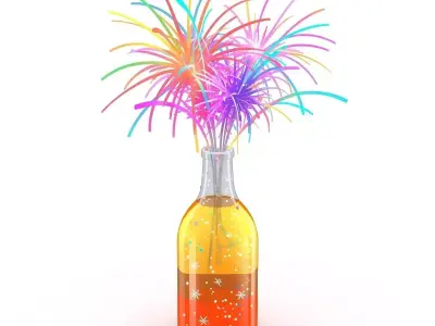 Stylized Cartoon Celebration Fireworks Bottle 3D Model Low-poly 3D model