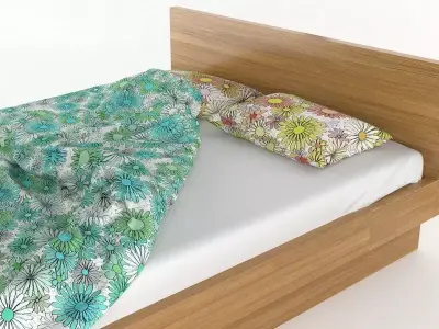 Bed with flower duvet 3D model