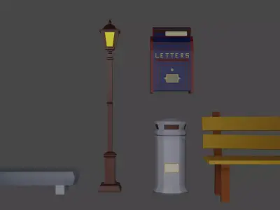 Urban street city pack Free low-poly 3D model