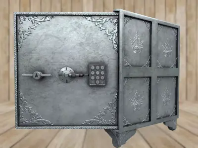 Vintage metal safe PBR game ready Low-poly 3D model