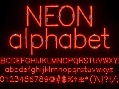 Neon Alphabet 3 Letters and Numbers Uppercase Lowercase 3D model