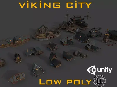 Viking City Package Low-poly 3D model