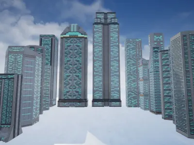 15 Sci Fi Buildings Set  Low-poly 3D model