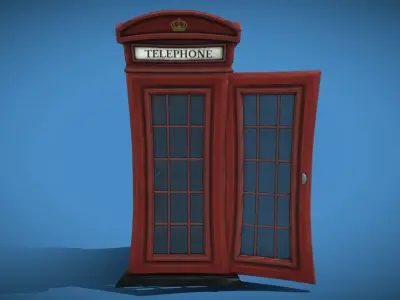 Stylized London UK Telephone Box Low-poly 3D model