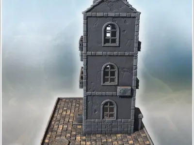Elegant brick building with arched windows balconies rooftop chi 3D print model